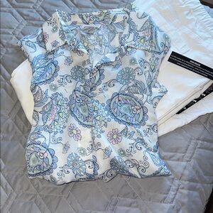 Sz L🇨🇦⭐️NWT Tribal Blue Paisley Print Button Up Sleeveless Blouse. NA in Store